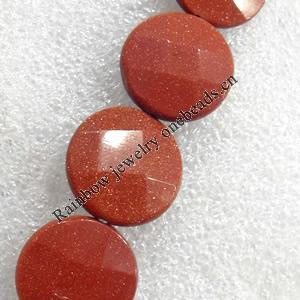 Gold Sand Stone Beads, Faceted Flat Round, 22x6mm, Hole:Approx 1.5mm, Sold per 15.7-inch Strand