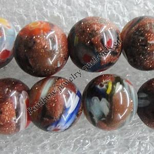 Gold Sand Millefiori Glass Beads, Round 10mm Hole:1.5mm, Sold per 16-Inch Strand