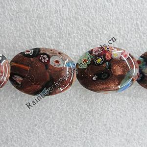 Gold Sand Millefiori Glass Beads, Flat Oval 24x18mm Hole:2mm, Sold by Bag