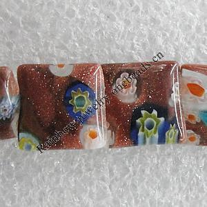 Gold Sand Millefiori Glass Beads, Square 14mm Hole:1.5mm, Sold per 16-Inch Strand