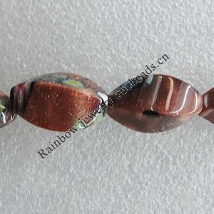 Gold Sand Millefiori Glass Beads, Faceted Twist Oval 20x10mm Hole:1.5mm, Sold per 16-Inch Strand