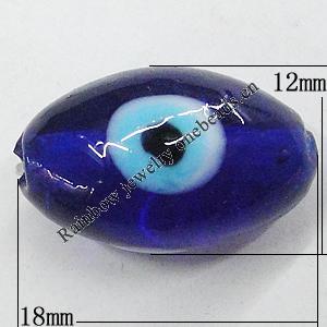 Turkish Handmade Lampwork Glass Evil Eye Beads, Oval 12x18mm Hole:2mm, Sold by Bag