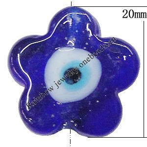 Turkish Handmade Lampwork Glass Evil Eye Beads, Flower 20mm Hole:2.5mm, Sold by Bag