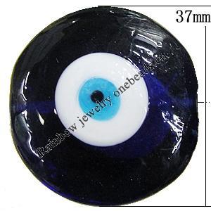 Turkish Handmade Lampwork Glass Evil Eye Beads, Flat Round 37x37mm Hole:1.5mm, Sold by Bag