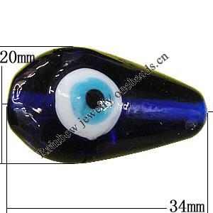 Turkish Handmade Lampwork Glass Evil Eye Beads, 34x20mm Hole:3mm, Sold by Bag