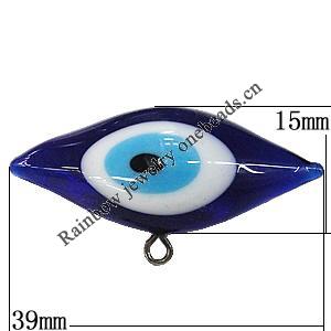 Turkish Handmade Lampwork Glass Evil Eye Pendant, Horse Eye 39x15mm Hole:2mm, Sold by Bag