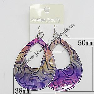 Iron Earring, Teardrop 50x38mm, Sold by Group