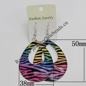 Iron Earring, Teardrop 50x38mm, Sold by Group