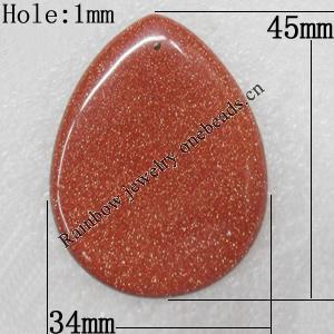 Gold Sand Stone Pendant, Teardrop, 34x45mm, Hole:Approx 1mm, Sold by PC