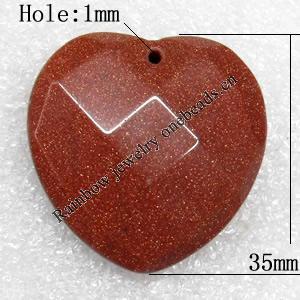 Gold Sand Stone Pendant, Heart, 35x34mm, Hole:Approx 1mm,  Sold by PC