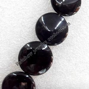 Black Agate Beads, Flat Round, 20x5mm, Hole:Approx 1mm, Sold per 15.7-inch Strand