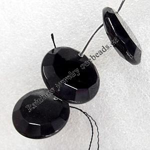 Black Agate Beads, Faceted Flat Round, 25x6mm, Hole:Approx 1mm, Sold per 15.7-inch Strand
