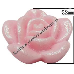 Resin Cabochons, No Hole Headwear & Costume Accessory, Flower, About 32mm in diameter, Sold by Bag