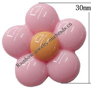 Resin Cabochons, No Hole Headwear & Costume Accessory, Flower, About 30mm in diameter, Sold by Bag