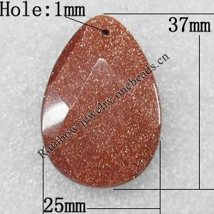 Gold Sand Stone Pendant, Faceted Teardrop, 25x37mm, Hole:Approx 1mm, Sold by PC