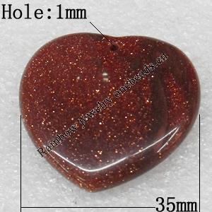 Gold Sand Stone Pendant, Heart, 35mm, Hole:Approx 1mm, Sold by PC
