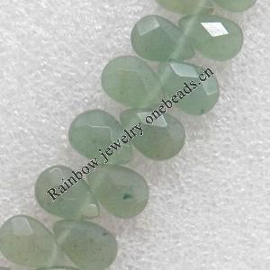 Green Aventurine Beads, Faceted Teardrop, 12x8mm, Hole:Approx 1mm, Sold by PC