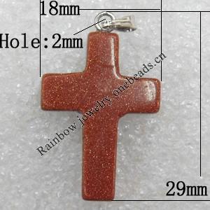 Gold Sand Stone Pendant, Cross, 18x29mm, Hole:Approx 2mm, Sold by PC