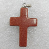 Gold Sand Stone Pendant, Cross, 18x29mm, Hole:Approx 2mm, Sold by PC