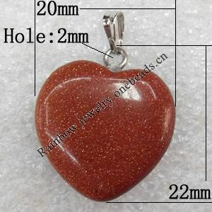 Gold Sand Stone Pendant, Heart, 20x22mm, Hole:Approx 2mm, Sold by PC