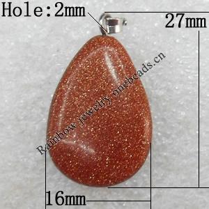 Gold Sand Stone Pendant, Teardrop, 16x27mm, Hole:Approx 2mm, Sold by PC