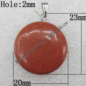 Gold Sand Stone Pendant, Flat Round, 20x23mm, Hole:Approx 2mm, Sold by PC
