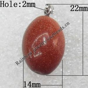 Gold Sand Stone Pendant, Oval, 14x22mm, Hole:Approx 2mm, Sold by PC