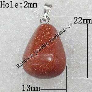 Gold Sand Stone Pendant, 13x22mm, Hole:Approx 2mm, Sold by PC