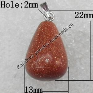 Gold Sand Stone Pendant, Teardrop, 13x22mm, Hole:Approx 2mm, Sold by PC