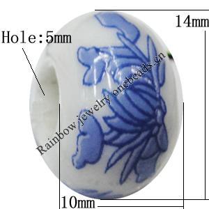 Ceramics Beads European, European Style, 14x10mm, Hole:5mm, Sold by Bag