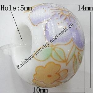 Ceramics Beads European, European Style, 14x10mm, Hole:5mm, Sold by Bag