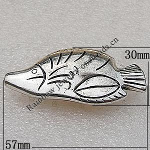Jewelry findings, CCB Plastic Beads Antique Silver, Fish 57x30mm Hole:2mm, Sold by Bag