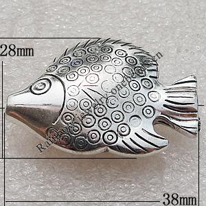 Jewelry findings, CCB Plastic Beads Antique Silver, Fish 38x28mm Hole:3mm, Sold by Bag