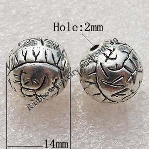 Jewelry findings, CCB Plastic Beads Antique Silver, Round 14mm Hole:2mm, Sold by Bag