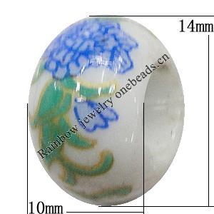 Ceramics Beads European, European Style, 14x10mm, Hole:5mm, Sold by Bag