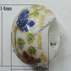 Ceramics Beads European, European Style, 14x10mm, Hole:5mm, Sold by Bag