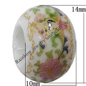 Ceramics Beads European, European Style, 14x10mm, Hole:5mm, Sold by Bag