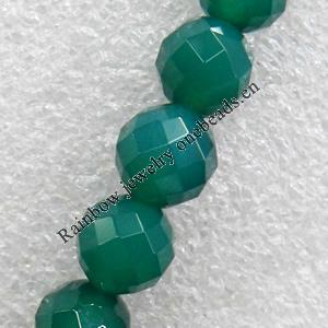 Green Agate Beads, Faceted Round, 14mm, Hole:Approx 1mm, Sold per 15.7-inch Strand