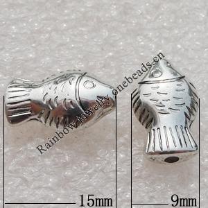 Jewelry findings, CCB Plastic Beads Antique Silver, Fish 15x9mm Hole:2mm, Sold by Bag