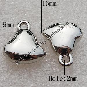 Jewelry findings, CCB Plastic Pendants Platina Plated, 19x16mm Hole:2mm, Sold by Bag