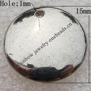 Jewelry findings, CCB Plastic Pendants Platina Plated, Flat Round 15mm Hole:1mm, Sold by Bag