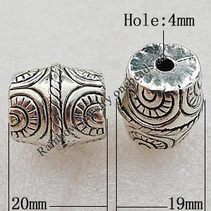 Jewelry findings, CCB Plastic Beads Antique Silver, Drum 20x19mm Hole:4mm, Sold by Bag