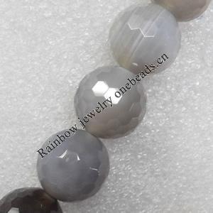 Agate Beads, Faceted Round, 16mm, Hole:Approx 1.5mm, Sold per 15.7-inch Strand