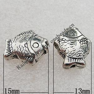 Jewelry findings, CCB Plastic Beads Antique Silver, Fish 15x13mm Hole:1.5mm, Sold by Bag