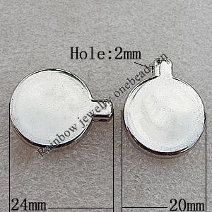 Jewelry findings, CCB Plastic Pendants Platina Plated, 24x20mm Hole:2mm, Sold by Bag