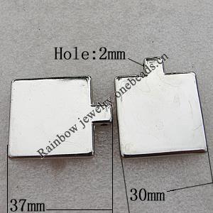 Jewelry findings, CCB Plastic Pendants Platina Plated, 37x30mm Hole:2mm, Sold by Bag