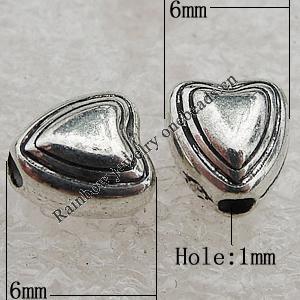 Jewelry findings, CCB Plastic Beads Antique Silver, Heart 6x6mm Hole:1mm, Sold by Bag