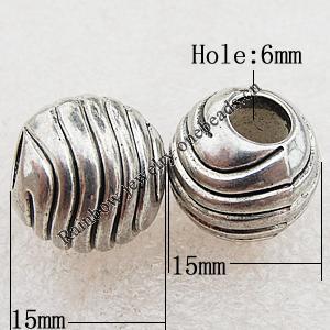 Jewelry findings, CCB Plastic Beads Antique Silver, Round 15x15mm Hole:6mm, Sold by Bag