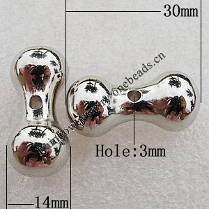 Jewelry findings, CCB Plastic Beads Platina Plated, Bone 30x14mm Hole:3mm, Sold by Bag
