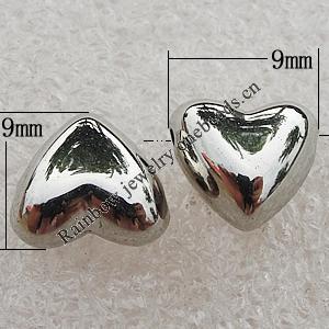 Jewelry findings, CCB Plastic Beads Platina Plated, Heart 9x9mm Hole:1mm, Sold by Bag